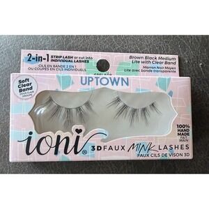 ioni Eyelashes 3D Faux Mink Lashes Uptown 686LAO8 Brown Black Medium Clear Band